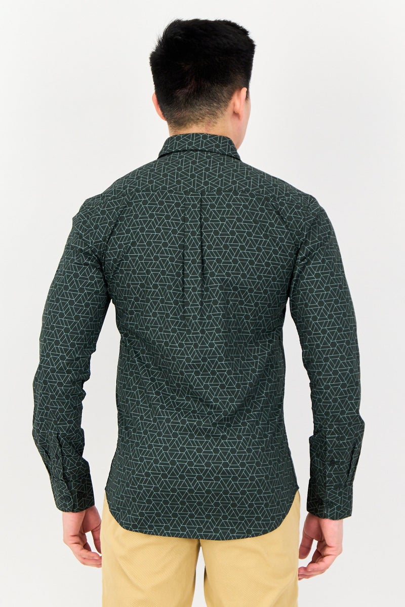 Kenneth Cole قميص رجالي بأكمام طويلة وقصة ضيقة بتصميم هندسي، متعدد الألوان - Image 2